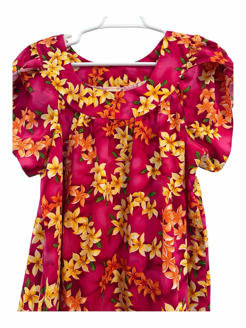 Vintage Hawaii Station Muumuu Dress Large Pink Floral Plumeria Lei Pocket Cotton